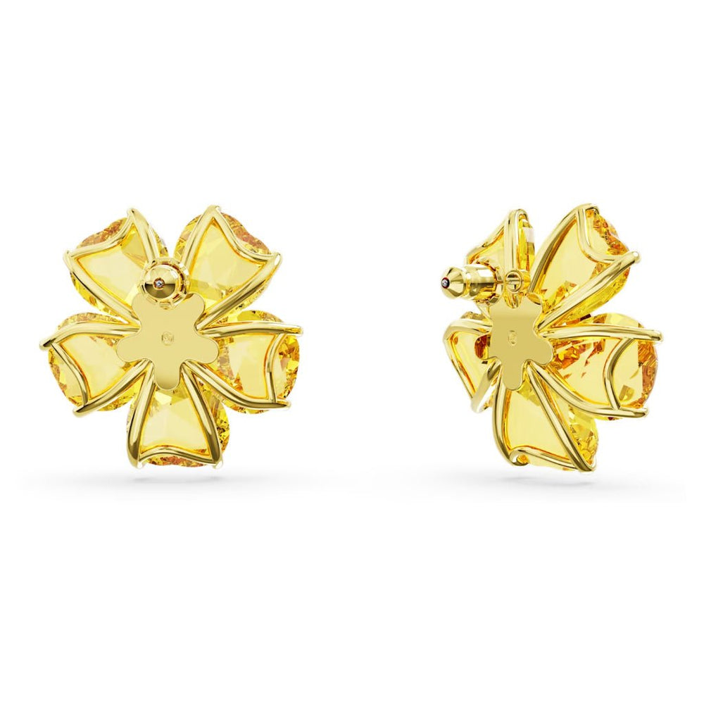 Yellow Flower Crystal Stud Earrings Gold - 3076YE