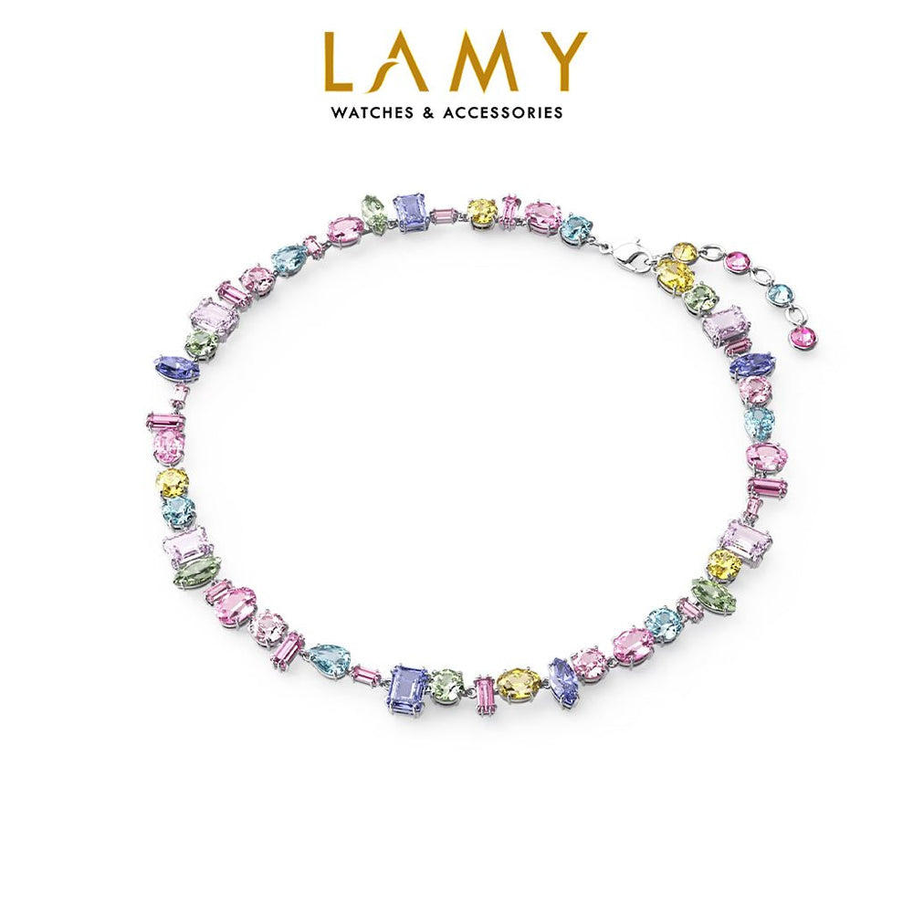 Pastel Gema Mixed Cut Crystals Necklace Silver