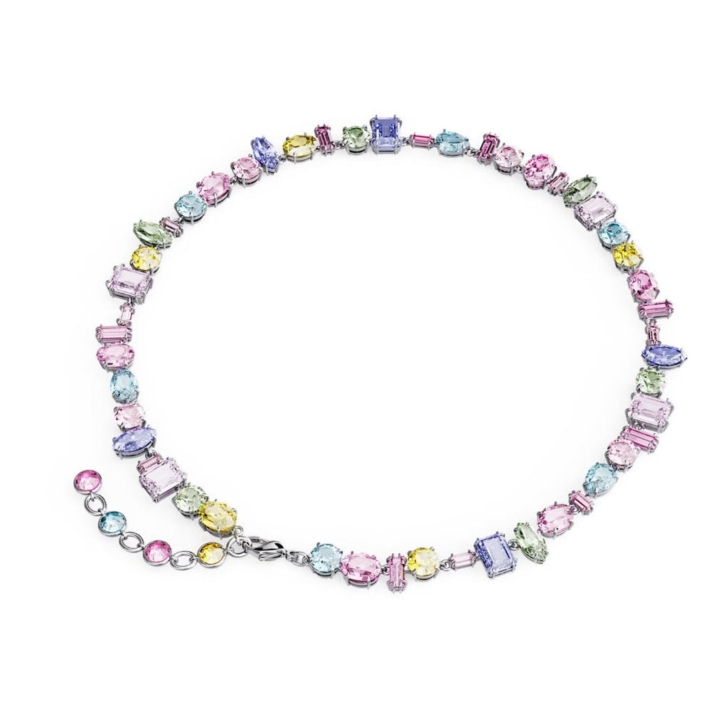 Pastel Gema Mixed Cut Crystals Necklace Silver