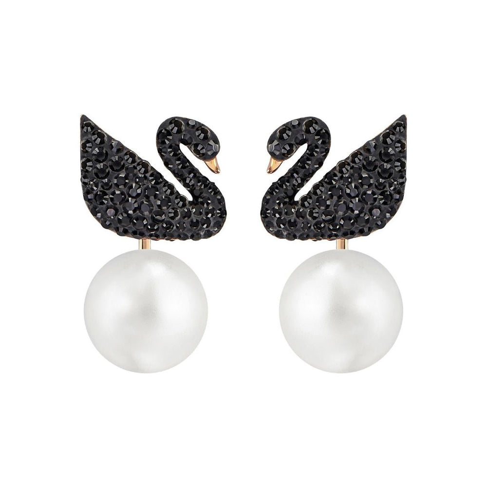 Black Iconic Swan Earrings Rose Gold, mỗi chiếc là thiên nga phủ kín đá đen
