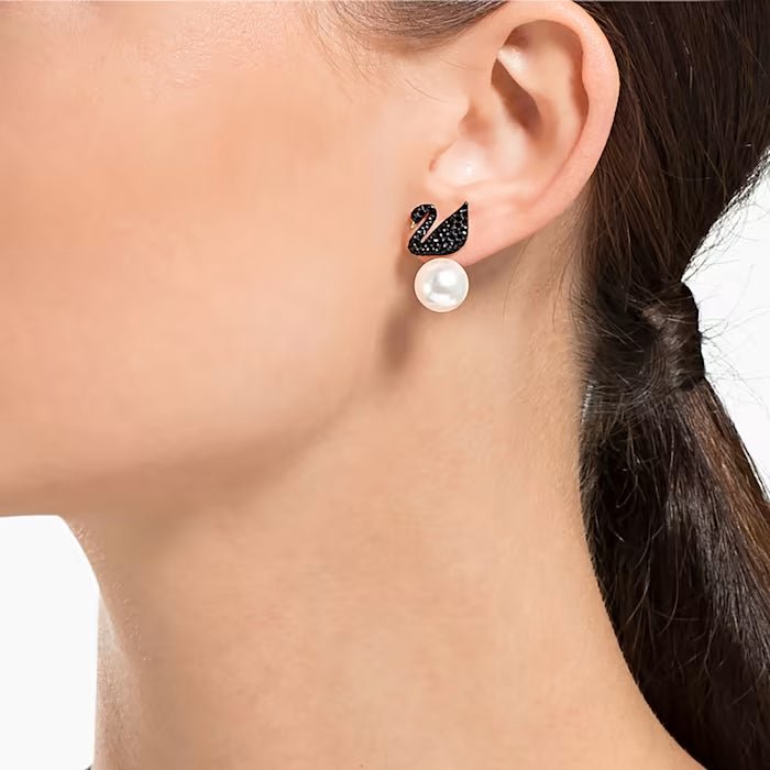Black Iconic Swan Earrings Rose Gold - 3081