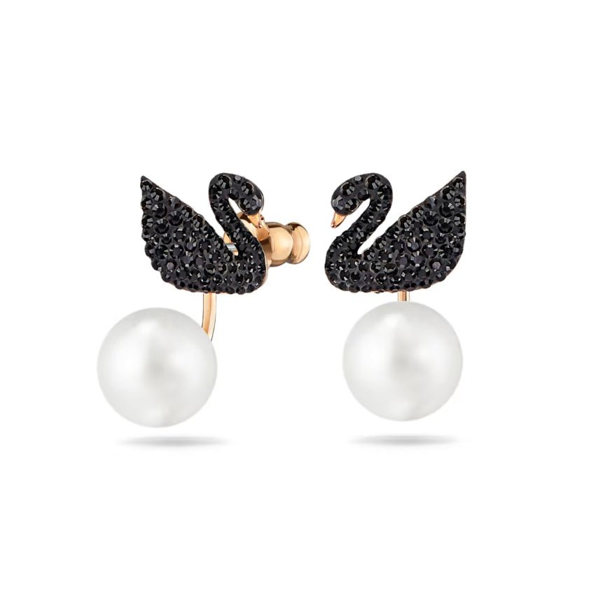 Black Iconic Swan Earrings Rose Gold - 3081
