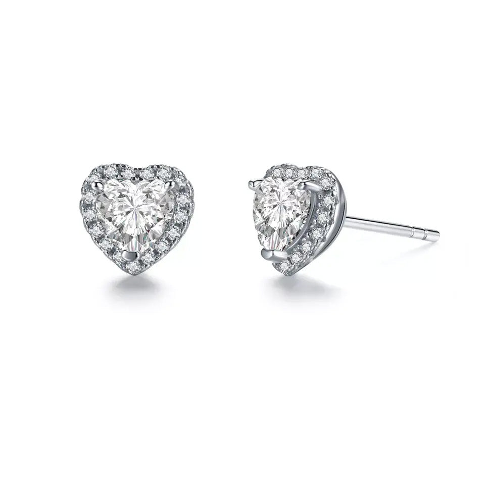 Retro Heart Shaped Earrings Silver - 3008SV