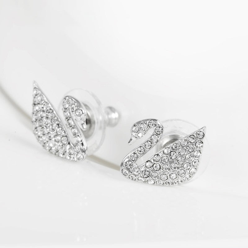 White Swan Pavé Stud Earrings Silver - 3052SV