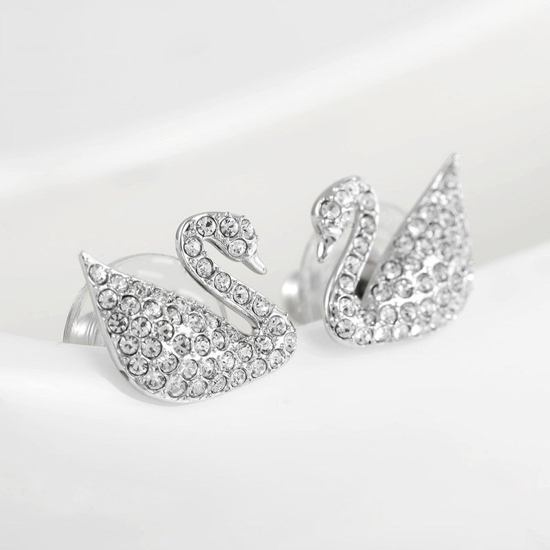 White Swan Pavé Stud Earrings Silver - 3052SV