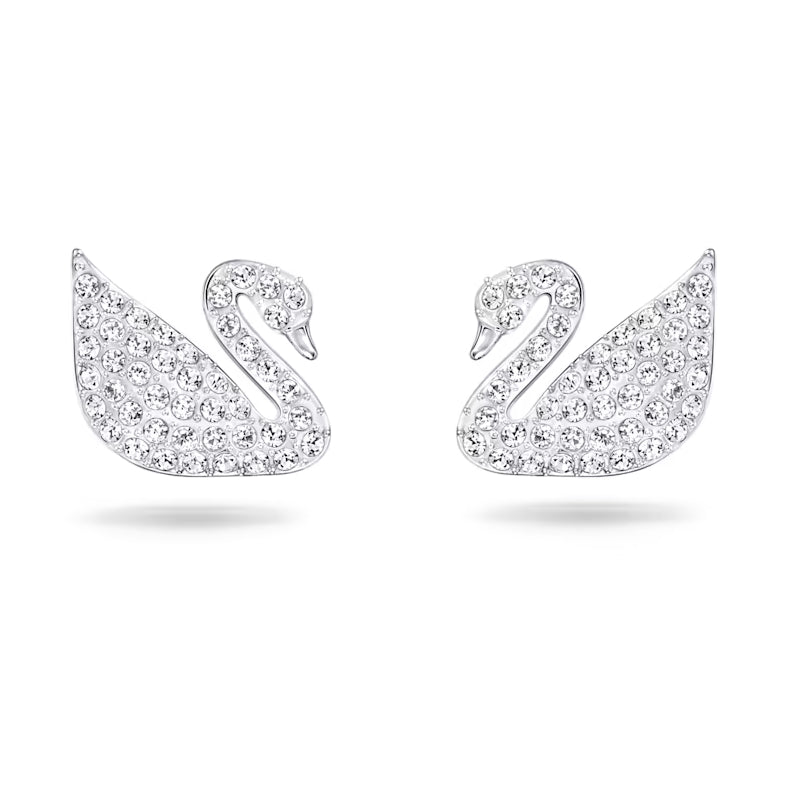 White Swan Pavé Stud Earrings Silver, mỗi chiếc là thiên nga phủ kín đá trắng