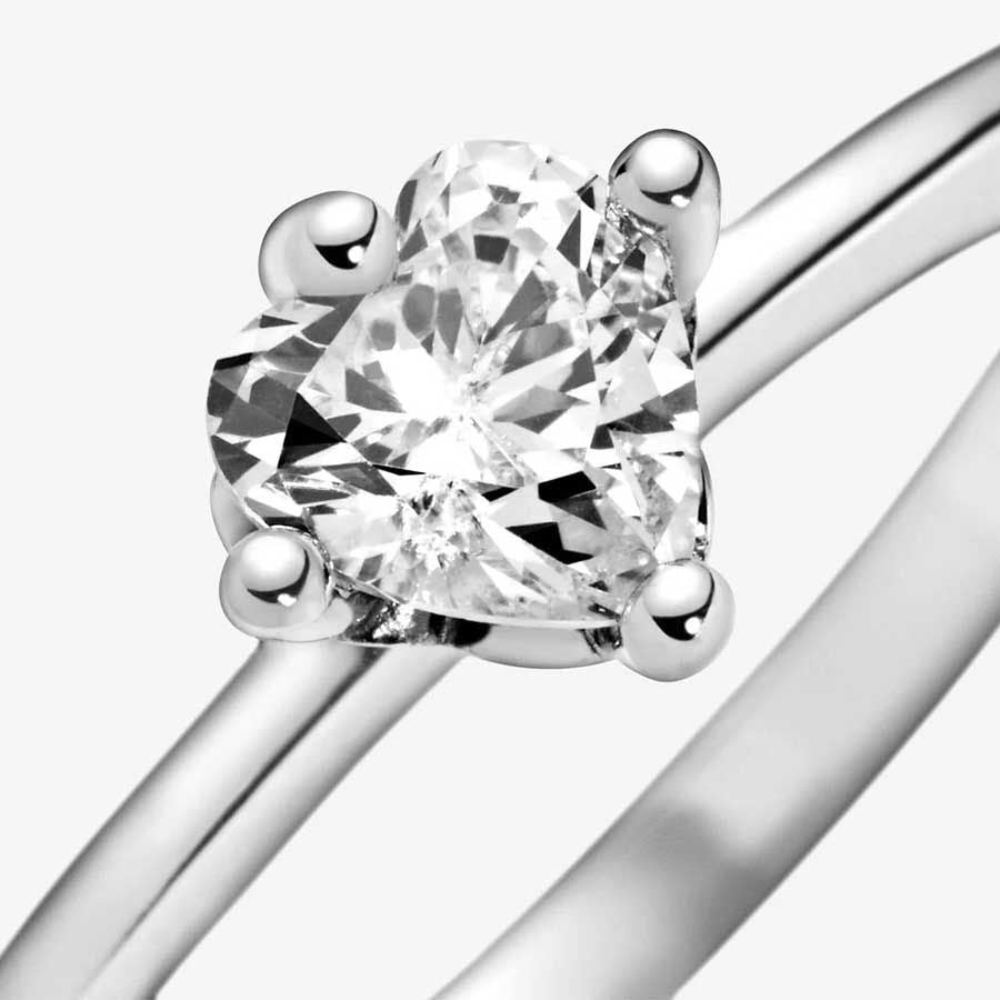 Clear Heart Solitaire Ring Silver - 8075SV