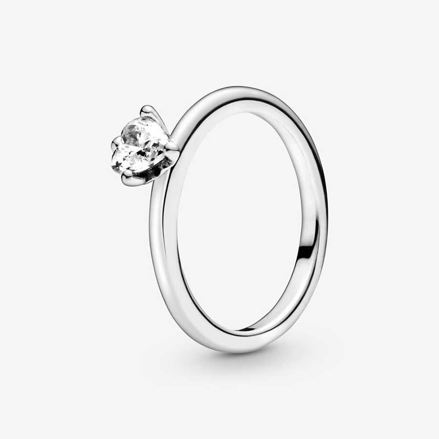 Clear Heart Solitaire Ring Silver - 8075SV