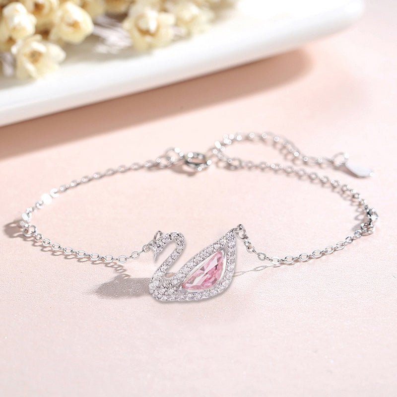 Crystal Swan Bracelet Silver Pink