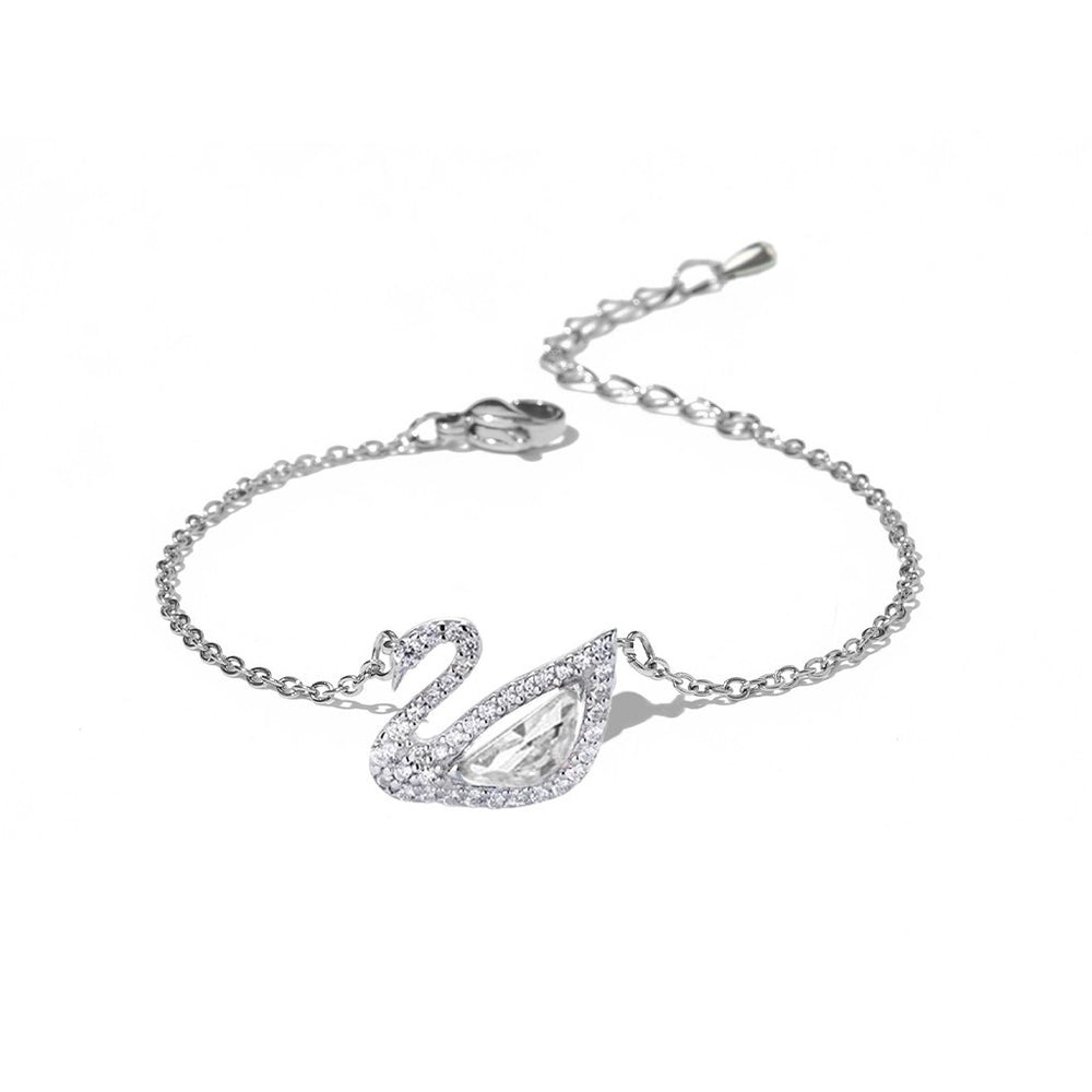Crystal Swan Bracelet Silver White