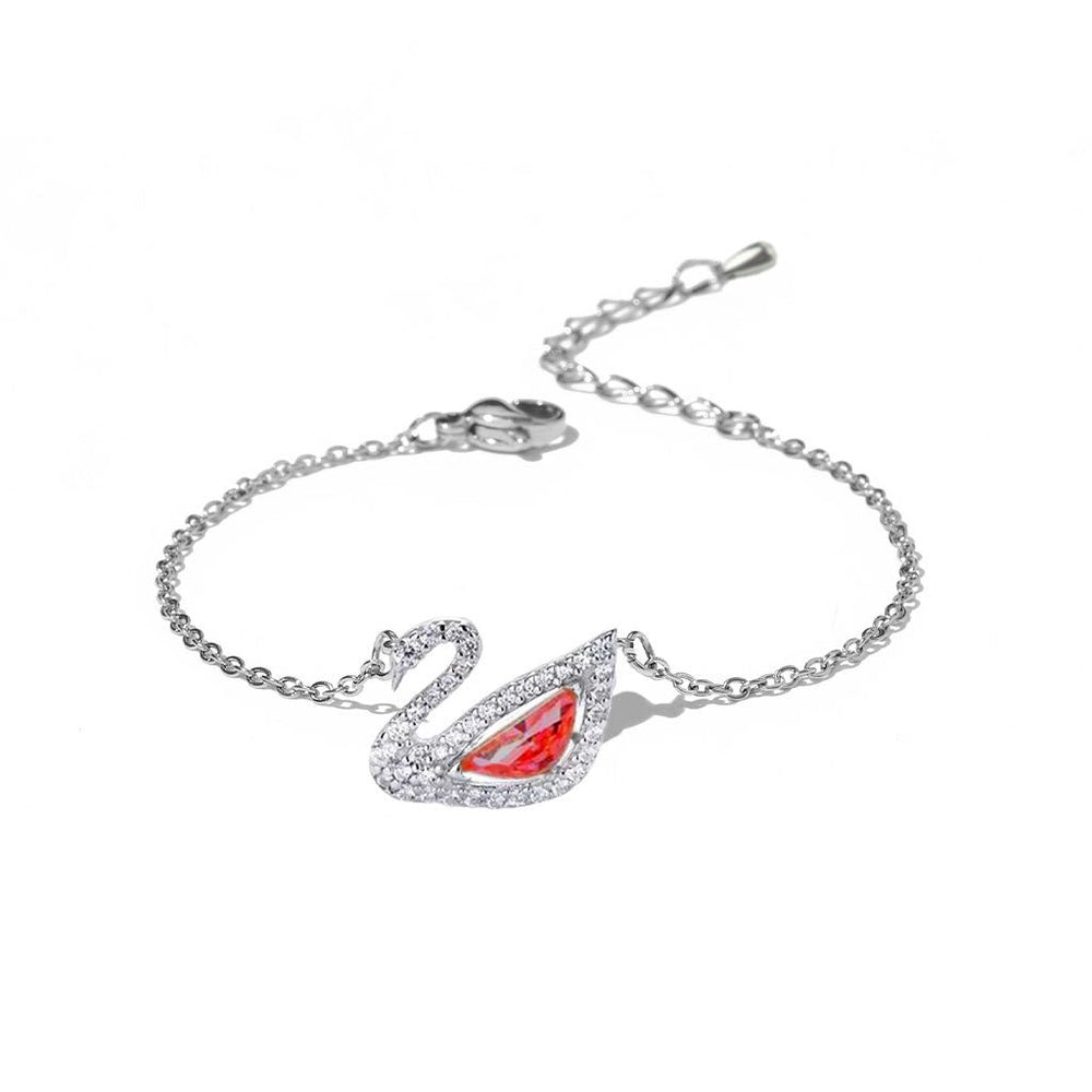 Crystal Swan Bracelet Silver Red