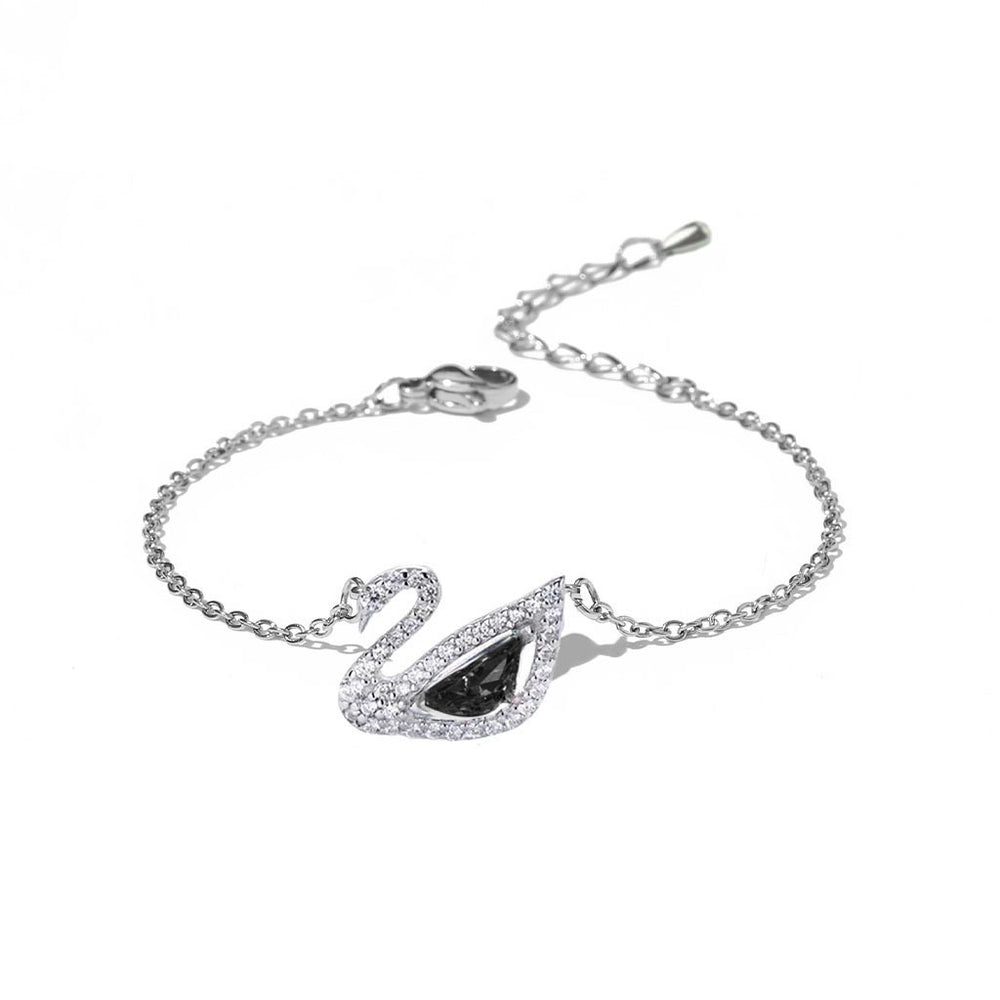 Crystal Swan Bracelet Silver Black