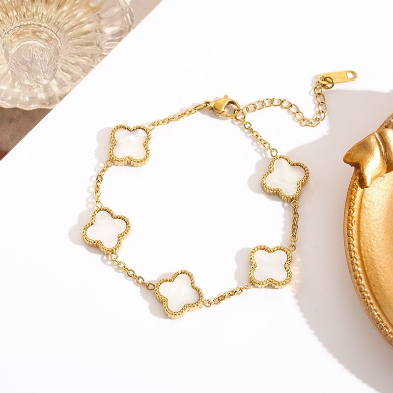 Lucky Four Leaf Flower Bracelet Gold White