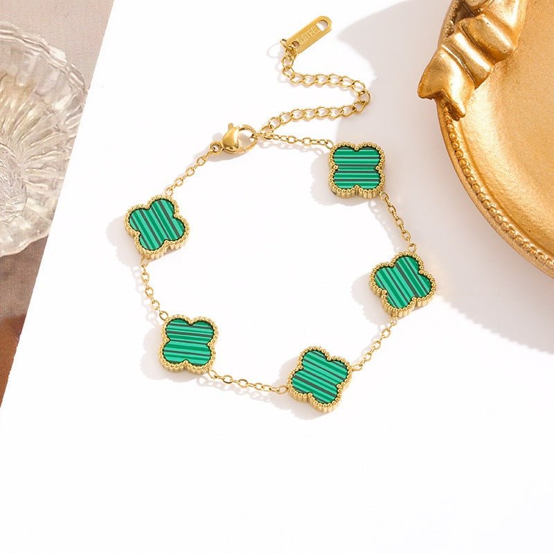 Lucky Four Leaf Flower Bracelet Gold Green