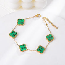Lucky Four Leaf Flower Bracelet - Vàng, đá xanh lá