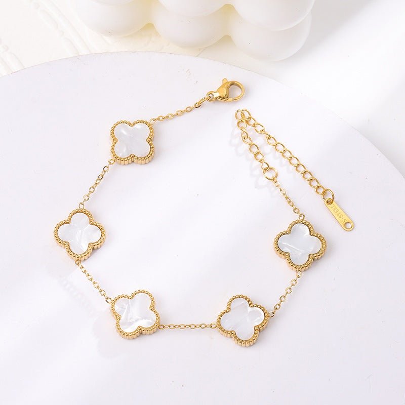 Lucky Four Leaf Flower Bracelet Gold White