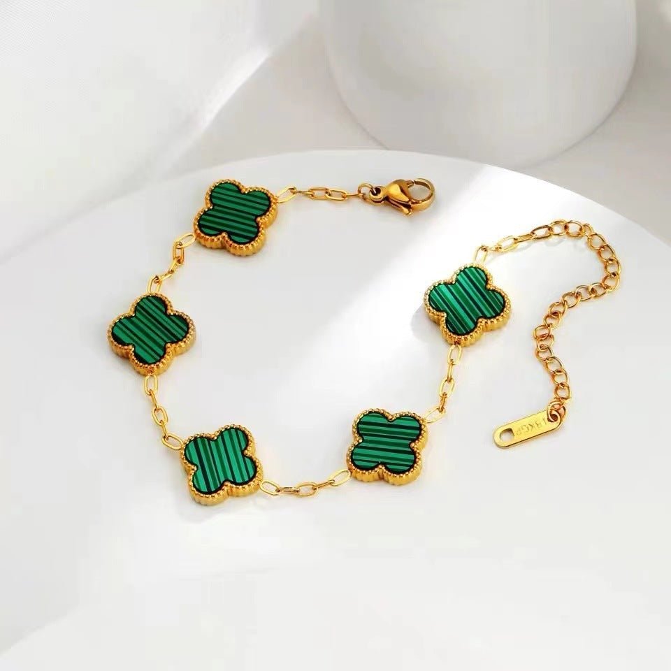 Lucky Four Leaf Flower Bracelet Gold Green