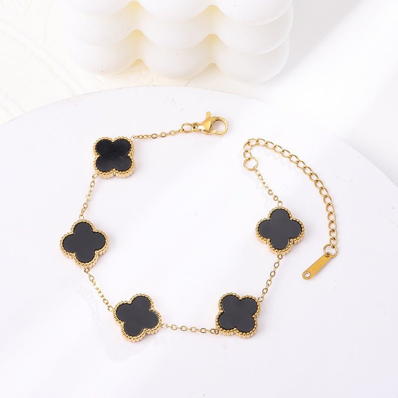 Lucky Four Leaf Flower Bracelet Gold Black