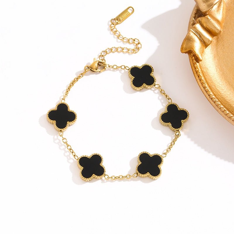 Lucky Four Leaf Flower Bracelet Gold Black