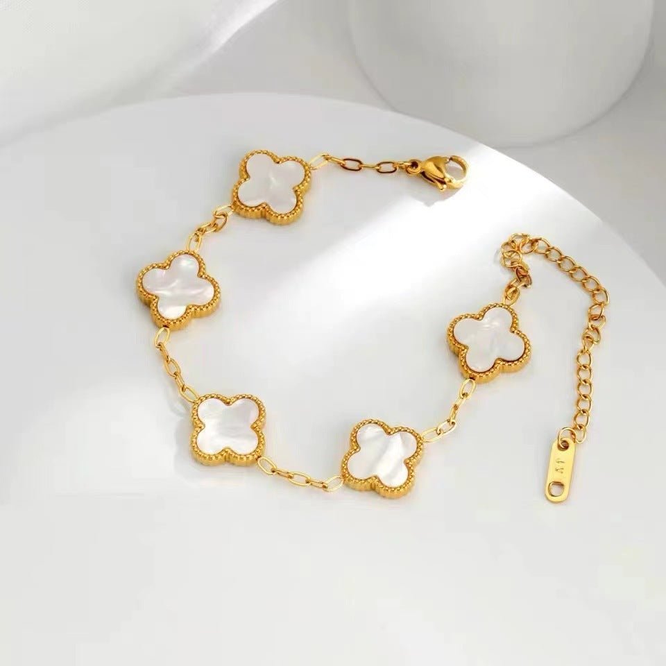 Lucky Four Leaf Flower Bracelet Gold White