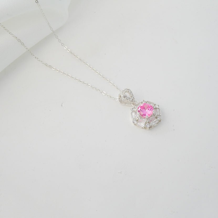 Sparking Pink Crystal Moonstone Necklace Silver