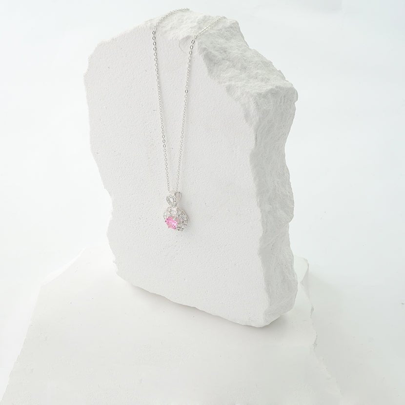 Sparking Pink Crystal Moonstone Necklace Silver