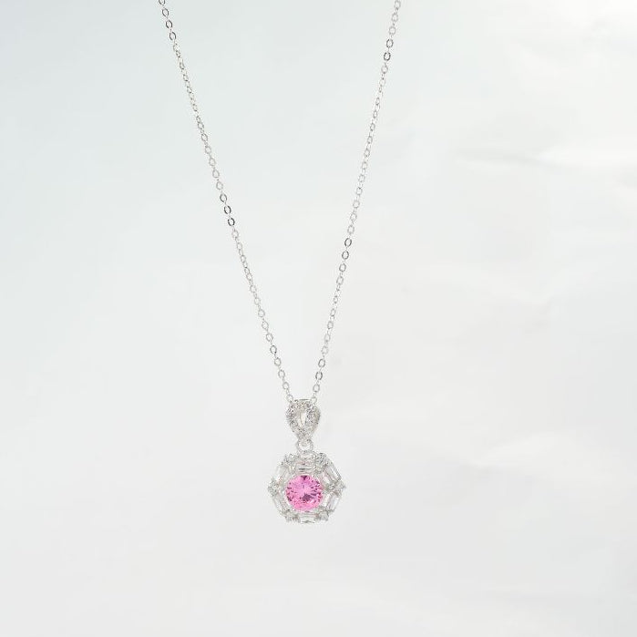 Dây chuyền bạc CDE Sparking Pink Crystal Moonstone Necklace Siver CDE6154PI - Dây chuyền bạc ta