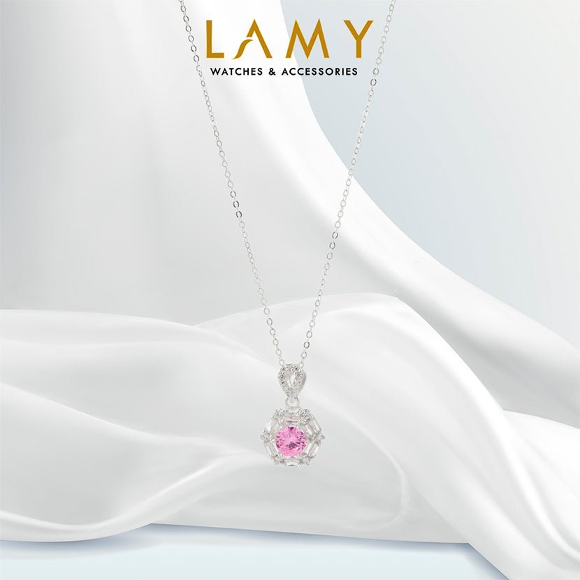 Sparking Pink Crystal Moonstone Necklace Silver