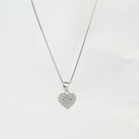 Sparkling Silver Winter Heart Necklace, mặt trái tim phồng phủ kín đá nhỏ