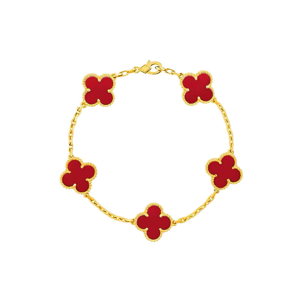 Lucky Four Leaf Flower Bracelet Gold Red