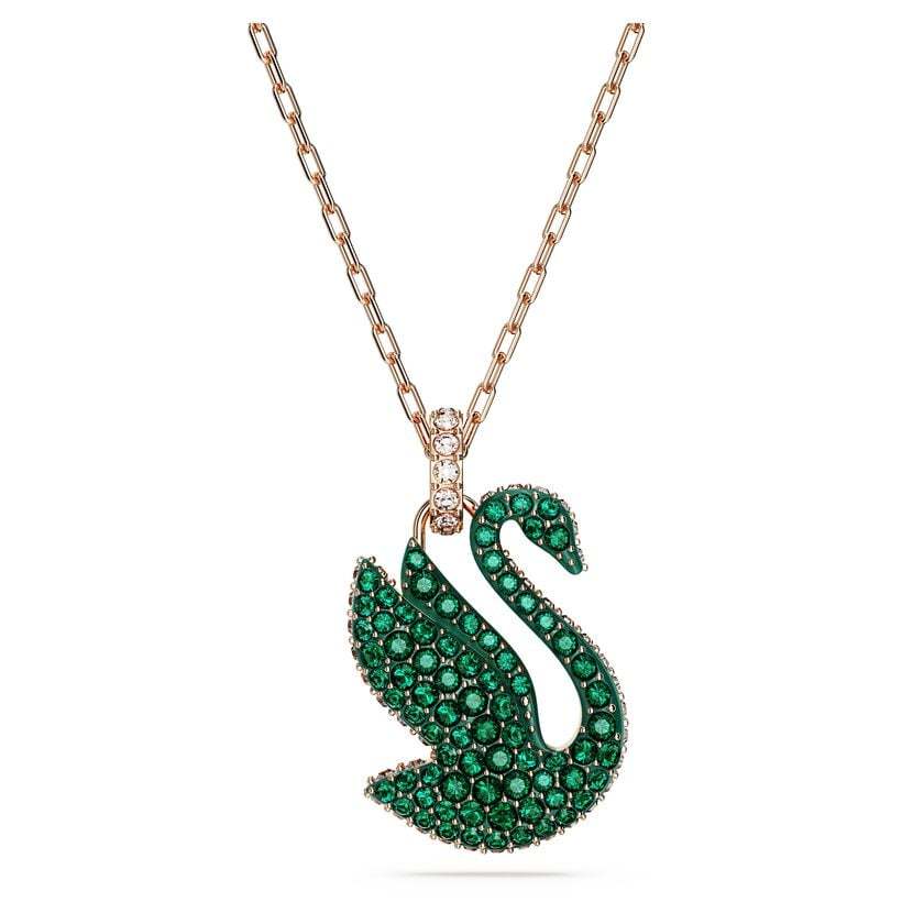 CDE Iconic Swan Green Crystal Necklace Rose Gold CDE6190GR