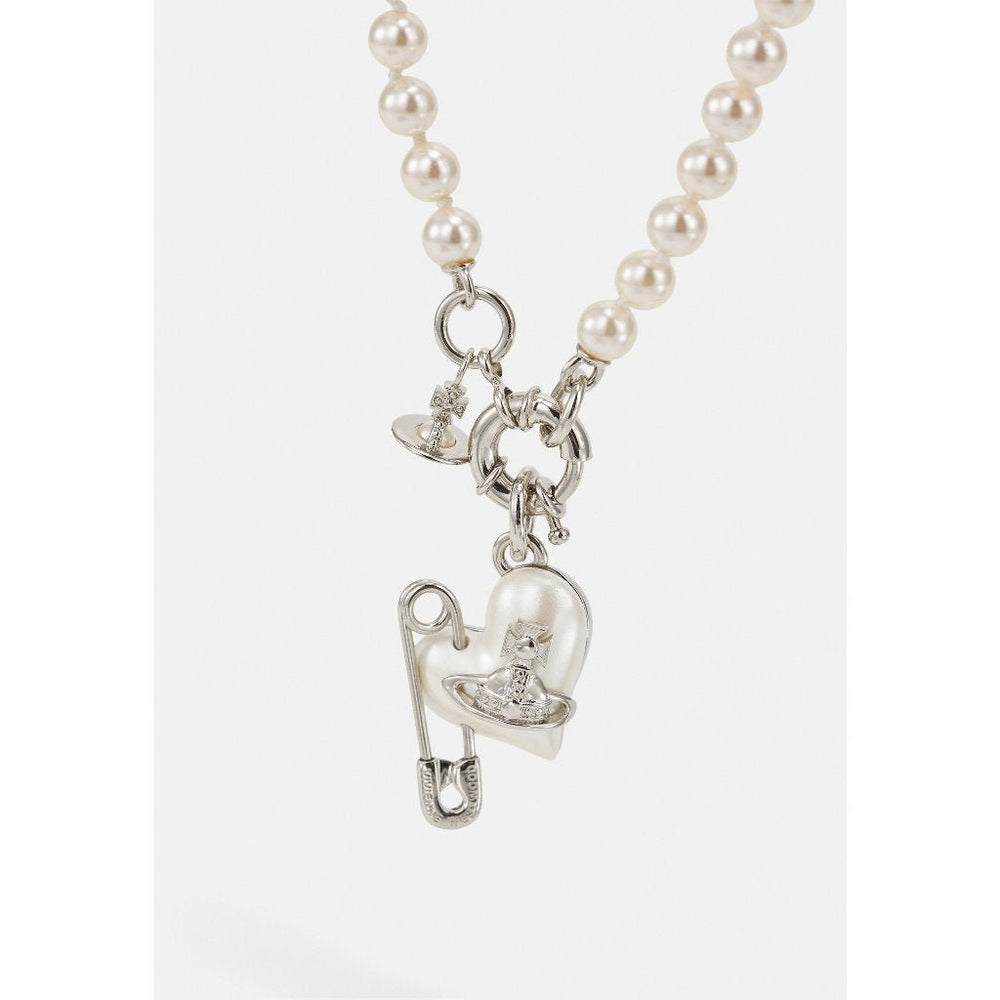 Orietta Pearl Necklace Silver, chuỗi hạt tròn trắng gắn khóa vòng
