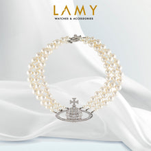 Dây chuyền LAMY Pearl & Crystal Three Row Bas Relief Choker Necklace Silver CDE6199