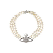 Dây chuyền LAMY Pearl & Crystal Three Row Bas Relief Choker Necklace Silver CDE6199