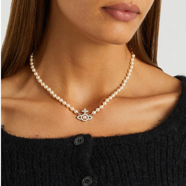 CDE Olympia Beaded Pearl Orb Necklace Silver CDE6209