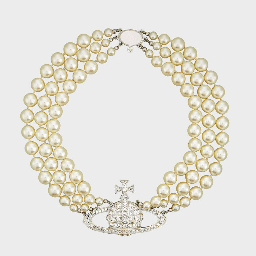 CDE Three Row Pearl Bas Relief Gold Necklace CDE6206