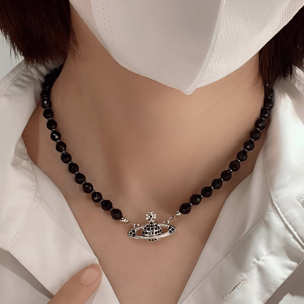 Rhinestone Charm Beads Necklace Silver - 6216SV
