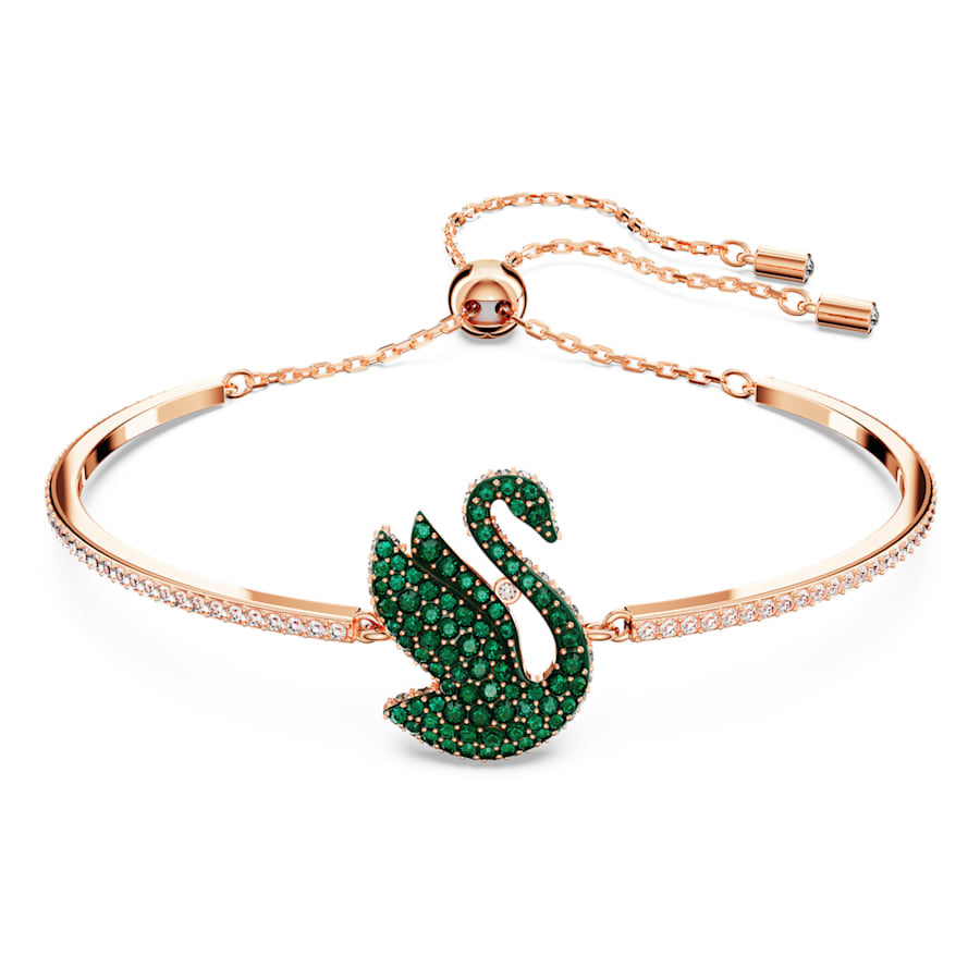 Iconic Swan Green Crystal Bracelet Rose Gold CDE2097GR