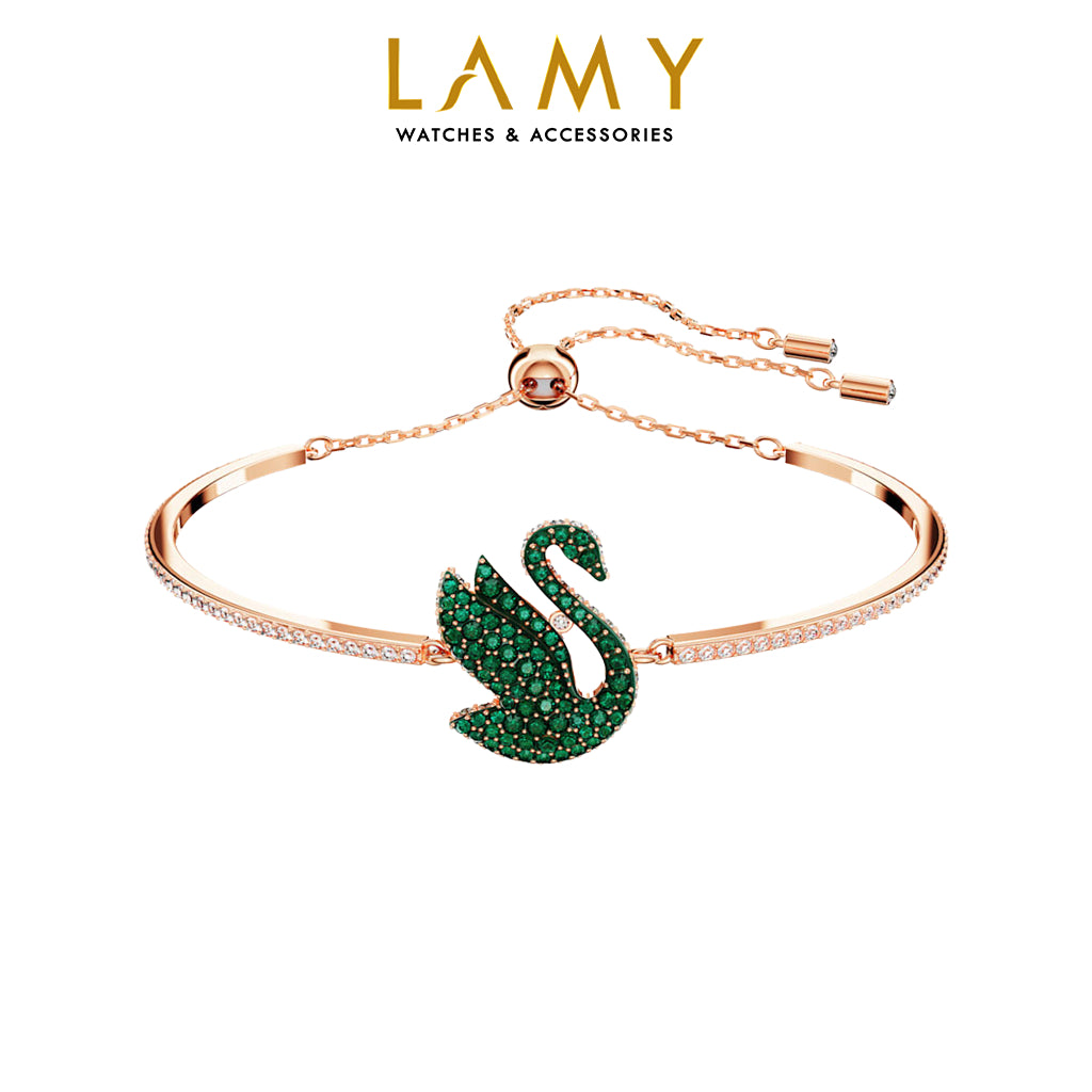 Iconic Swan Green Crystal Bracelet Rose Gold CDE2097GR