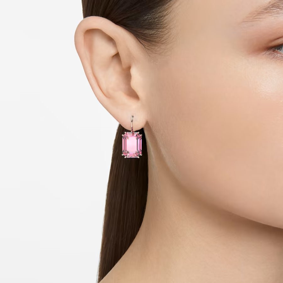 Millenia Octagon Cut Pink Drop Earrings Pink