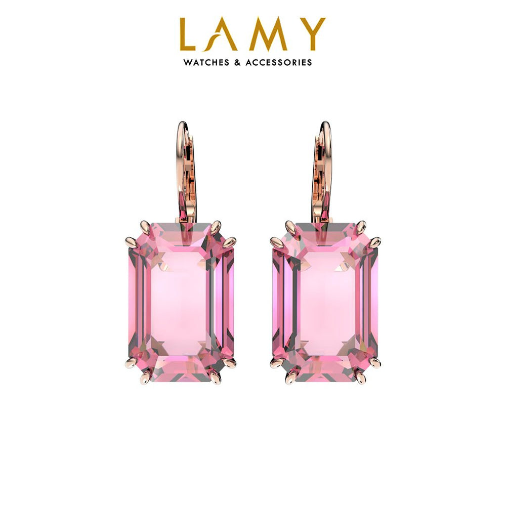Millenia Octagon Cut Pink Drop Earrings Pink