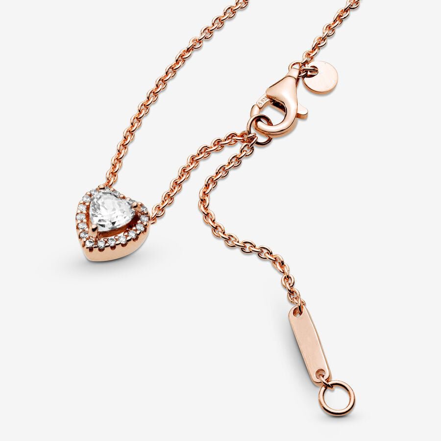 White Heart Stone Necklace Rose Gold