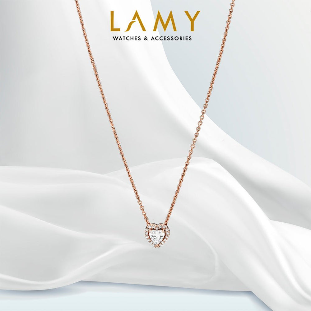 White Heart Stone Necklace Rose Gold