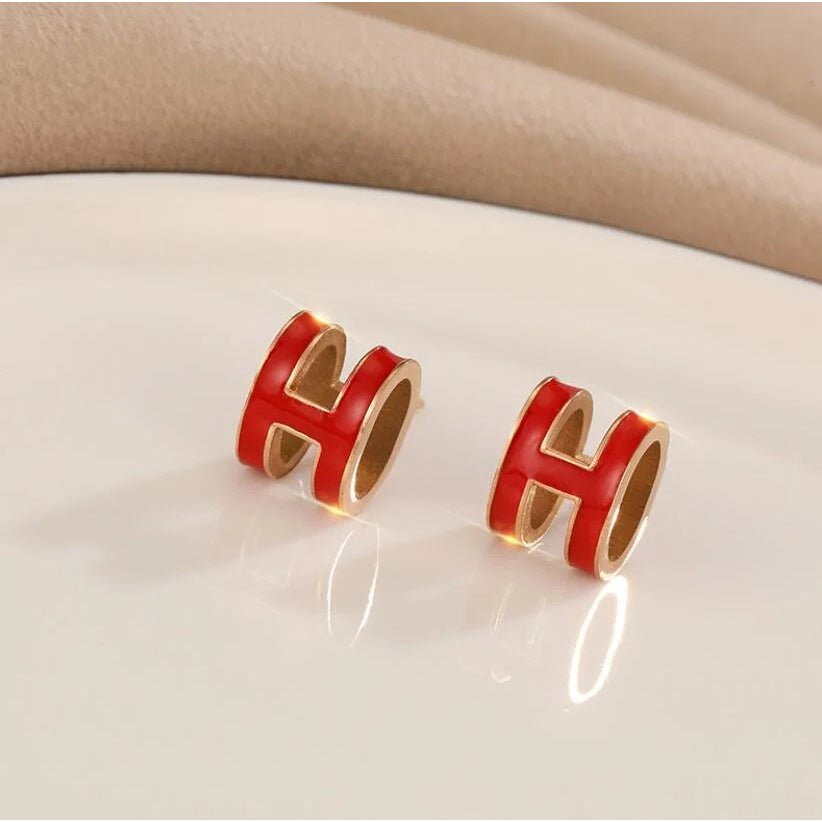 H-shaped Earrings Red