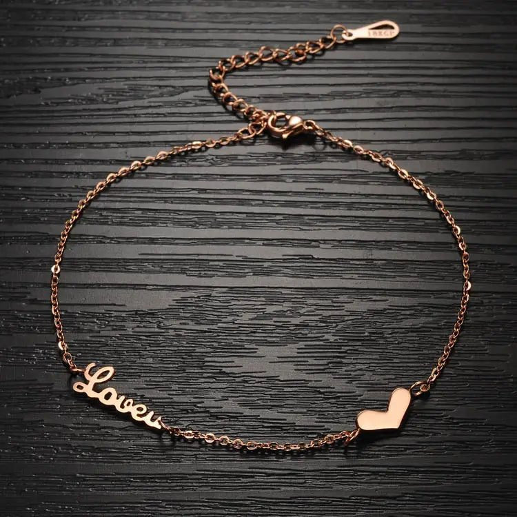 Heart and Love Anklet Silver