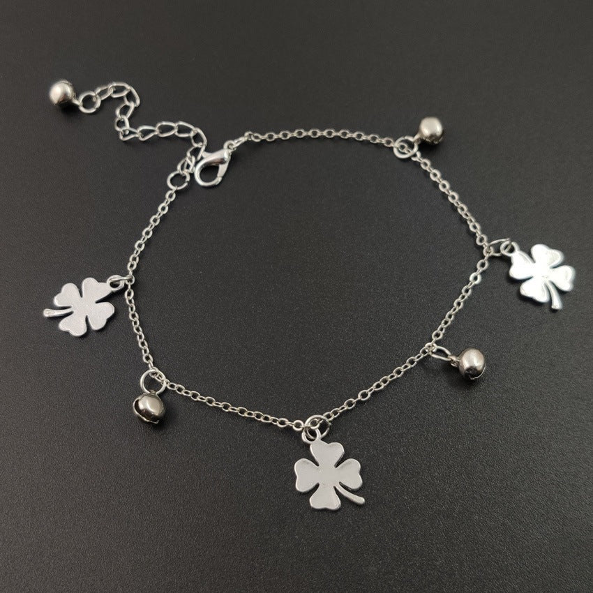 Fashion Diamond Flower Anklet Silver