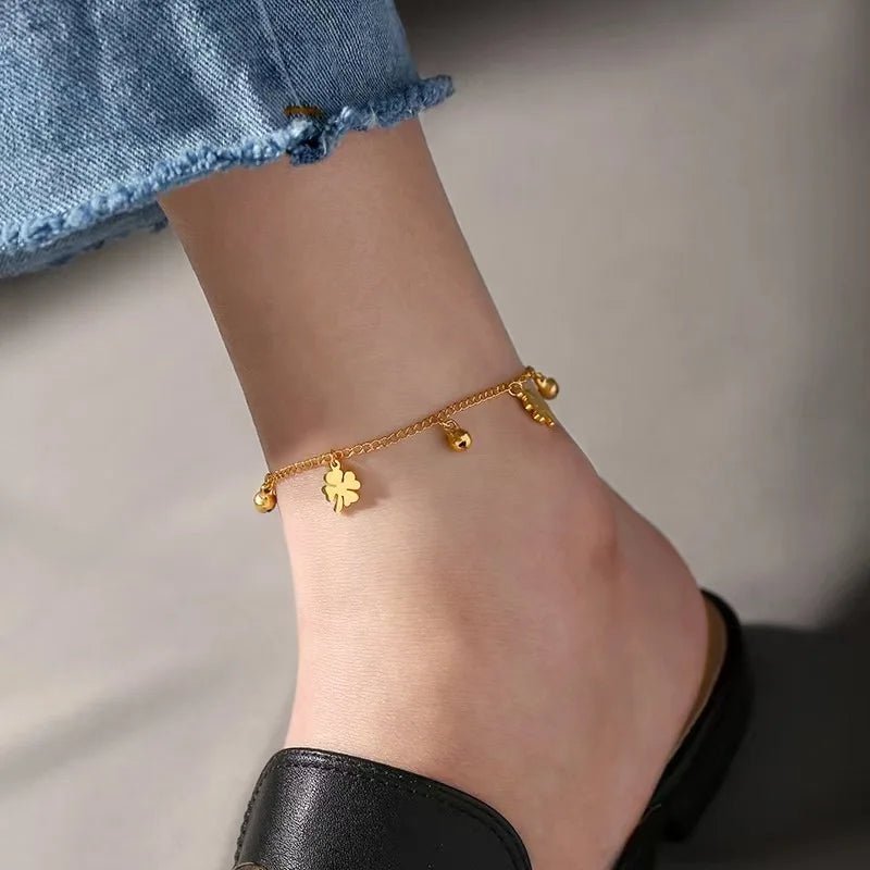 Fashion Diamond Flower Anklet Gold