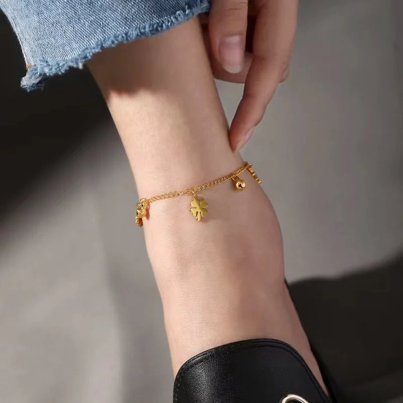 Fashion Diamond Flower Anklet Gold