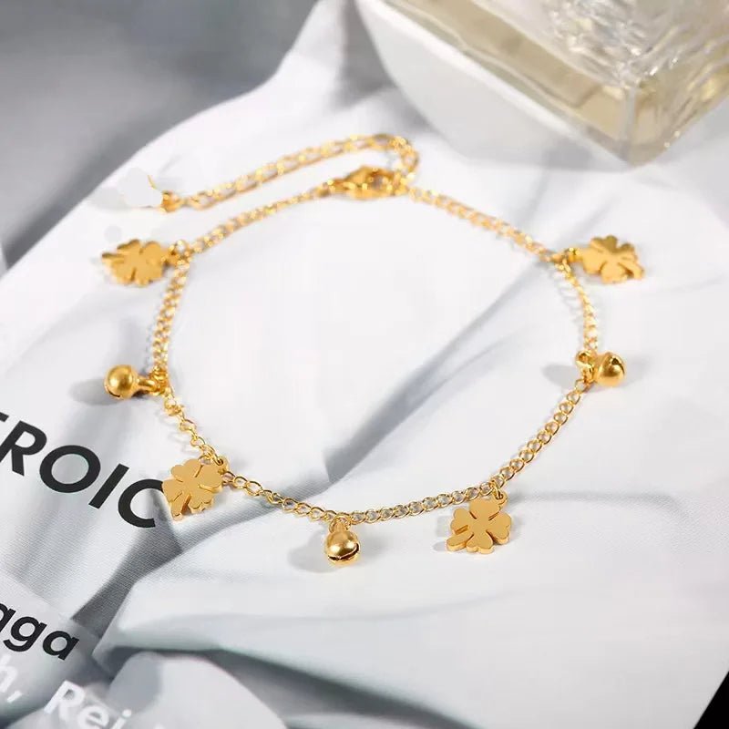 Fashion Diamond Flower Anklet Gold