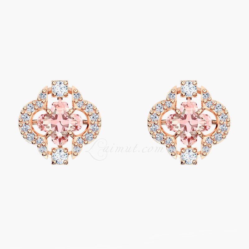 Sparkling Dance Earrings Rose Gold, mỗi chiếc là khung bốn cánh cong viền đá nhỏ